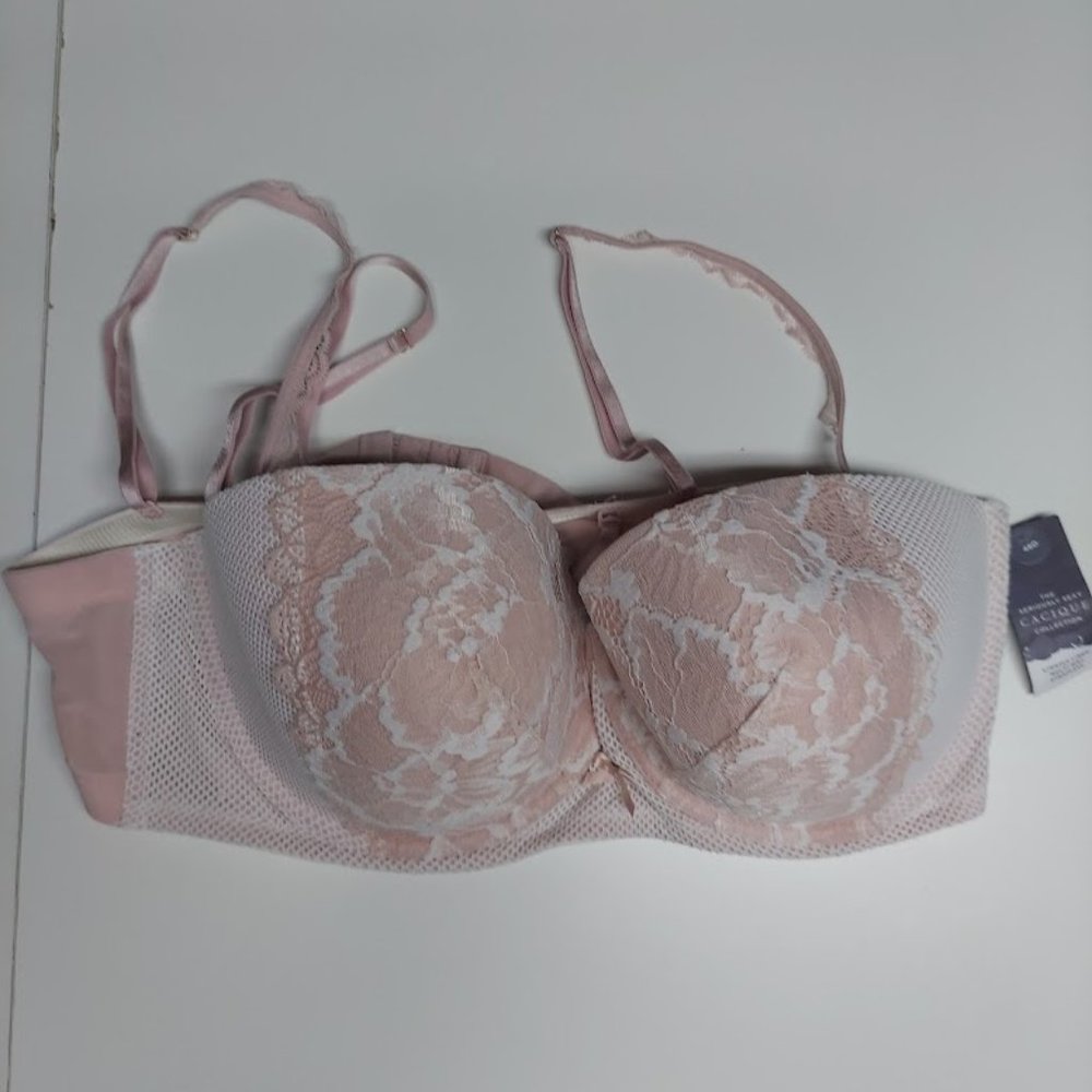 NWT Cacique Floral Lace Lightly Lined Multiway Strapless Beige Bra Size 46D